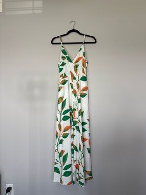 Shasa Spaghetti Strap Womens Leaf Print Wide Leg Jumpsuit Size M Flowy Summer